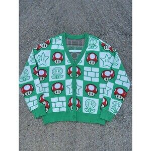 Nintendo Super Mario Bros. Toad Mushroom Checkered Cardigan Size M/L